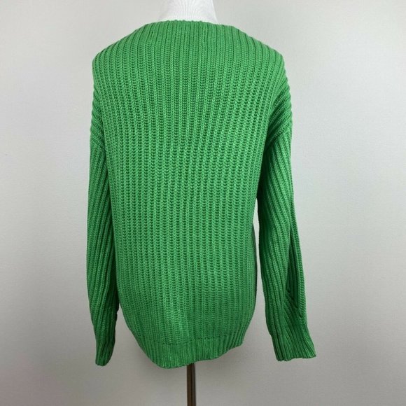 Code X Mode Cardigan Sweater S Chunky Knit Green Open Oversized New - Picture 5 of 12